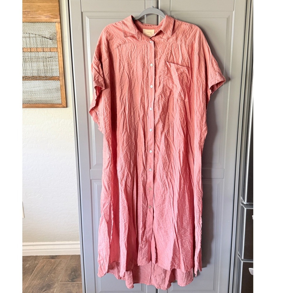Free People Women Crinkle Oversized Button Down Dolman Midi Dress, Pink, XS/S